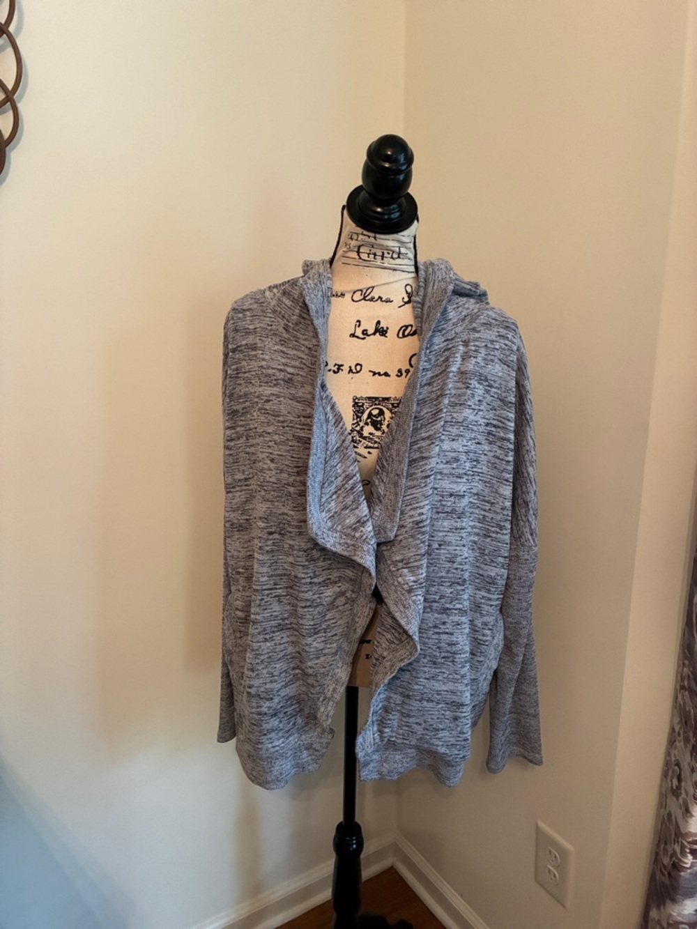 Athleta Marled Light Gray Draped Hooded Cardigan